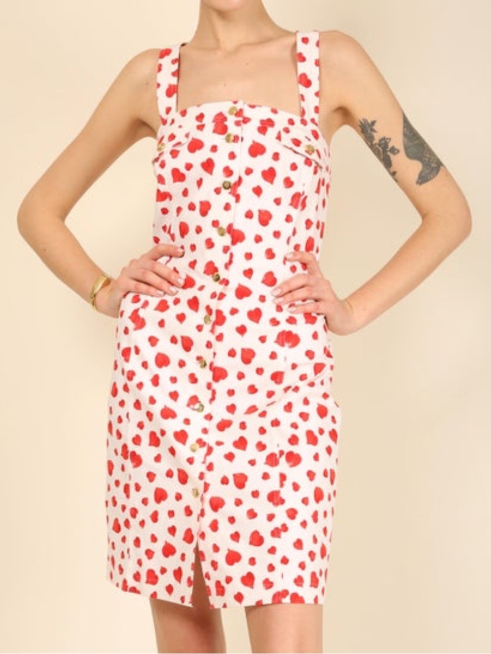 ESCADA Vintage White Halter Top Red Heart Print Dress, Size 34, Made in Germany